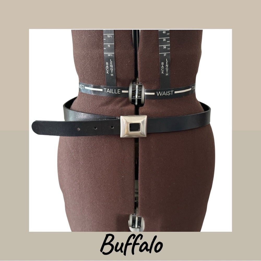 Women’s Buffalo David Bitton Black Leather Belt with Square Silver Buckle